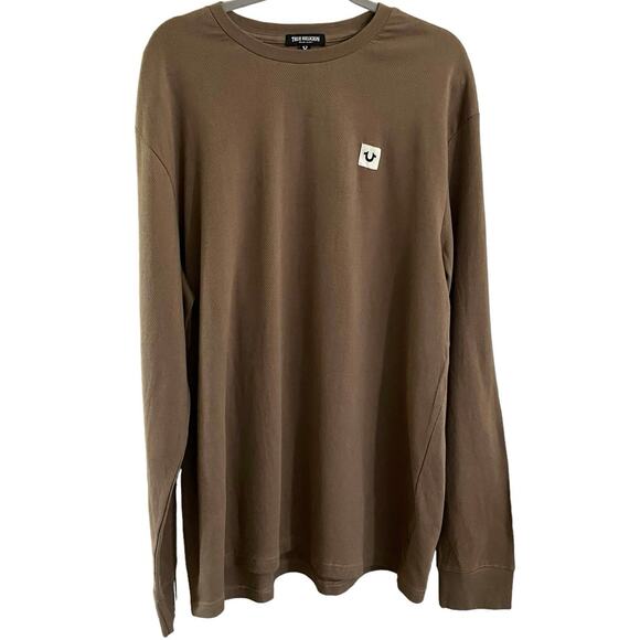 True Religion Mens Size 3XL Long Sleeved Thermal Shirt Brown Crewneck - Picture 1 of 6